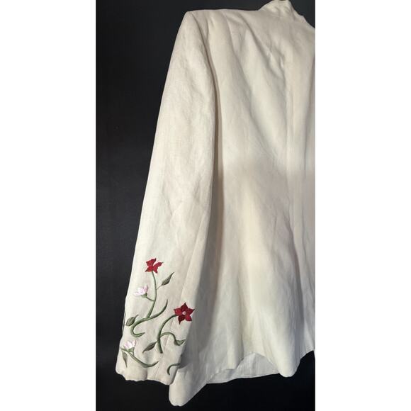 Kate Hill Linen Embroidered Jacket 16 Misses Mandarin Collar Floral Frog Button - Picture 8 of 11